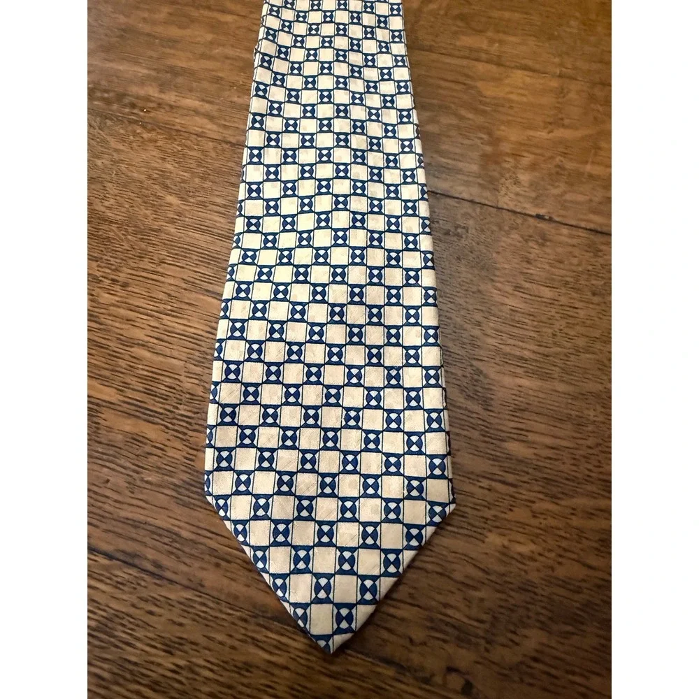 Robert Talbott Best of Class Nordstrom‎ Silk Tie Blue Cream Geometric Hand Sewn